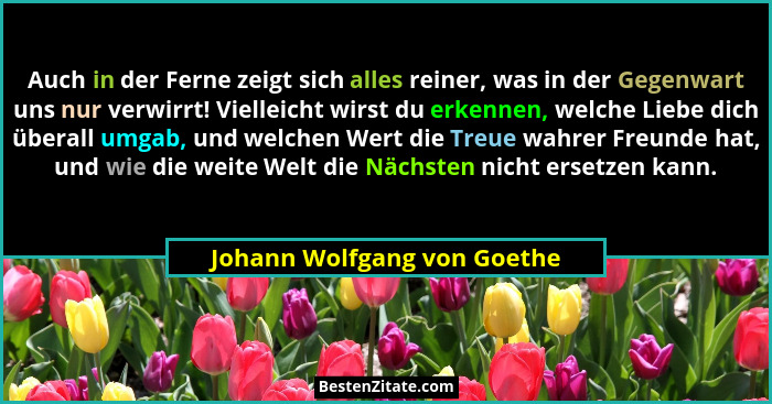 Auch in der Ferne zeigt sich alles reiner, was in der Gegenwart uns nur verwirrt! Vielleicht wirst du erkennen, welche Li... - Johann Wolfgang von Goethe