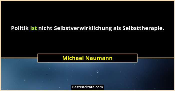 Politik ist nicht Selbstverwirklichung als Selbsttherapie.... - Michael Naumann