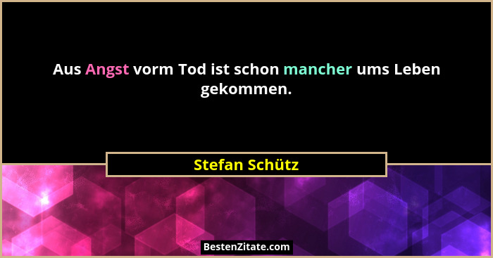 Aus Angst vorm Tod ist schon mancher ums Leben gekommen.... - Stefan Schütz