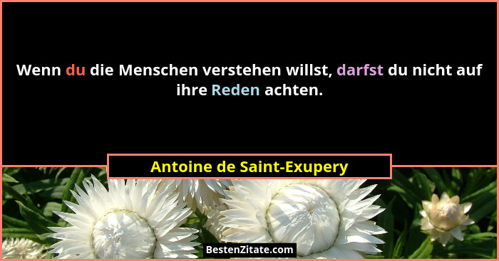 Wenn du die Menschen verstehen willst, darfst du nicht auf ihre Reden achten.... - Antoine de Saint-Exupery