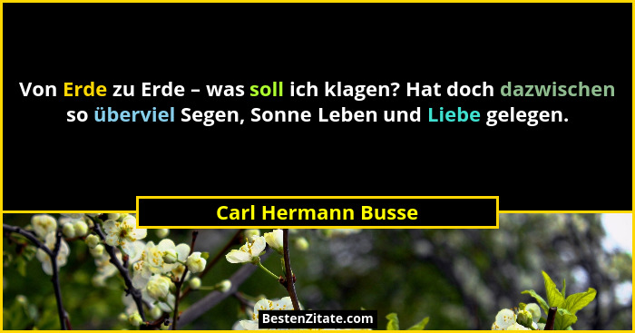 Von Erde zu Erde – was soll ich klagen? Hat doch dazwischen so überviel Segen, Sonne Leben und Liebe gelegen.... - Carl Hermann Busse