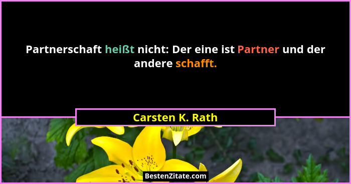 Partnerschaft heißt nicht: Der eine ist Partner und der andere schafft.... - Carsten K. Rath