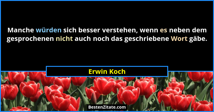 Manche würden sich besser verstehen, wenn es neben dem gesprochenen nicht auch noch das geschriebene Wort gäbe.... - Erwin Koch