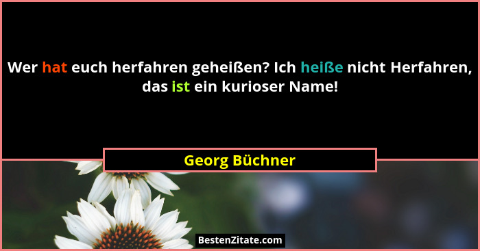Wer hat euch herfahren geheißen? Ich heiße nicht Herfahren, das ist ein kurioser Name!... - Georg Büchner