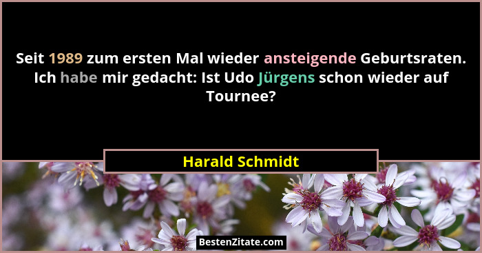 Seit 1989 zum ersten Mal wieder ansteigende Geburtsraten. Ich habe mir gedacht: Ist Udo Jürgens schon wieder auf Tournee?... - Harald Schmidt