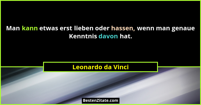 Man kann etwas erst lieben oder hassen, wenn man genaue Kenntnis davon hat.... - Leonardo da Vinci