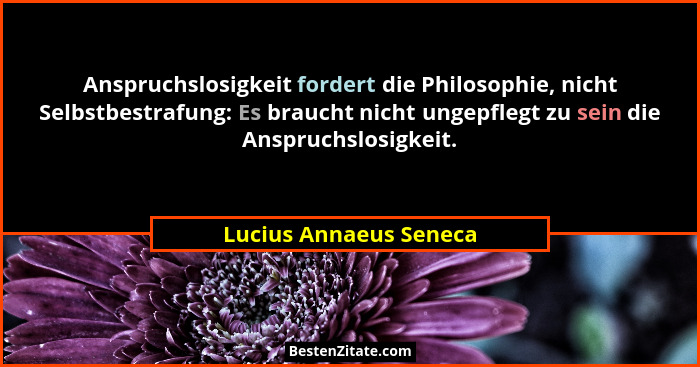 Anspruchslosigkeit fordert die Philosophie, nicht Selbstbestrafung: Es braucht nicht ungepflegt zu sein die Anspruchslosigkeit... - Lucius Annaeus Seneca