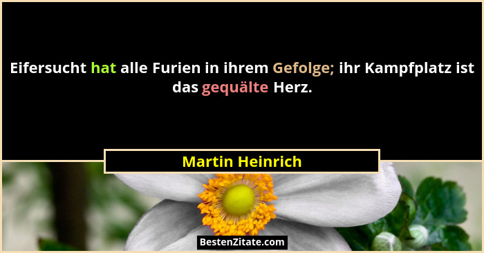 Eifersucht hat alle Furien in ihrem Gefolge; ihr Kampfplatz ist das gequälte Herz.... - Martin Heinrich