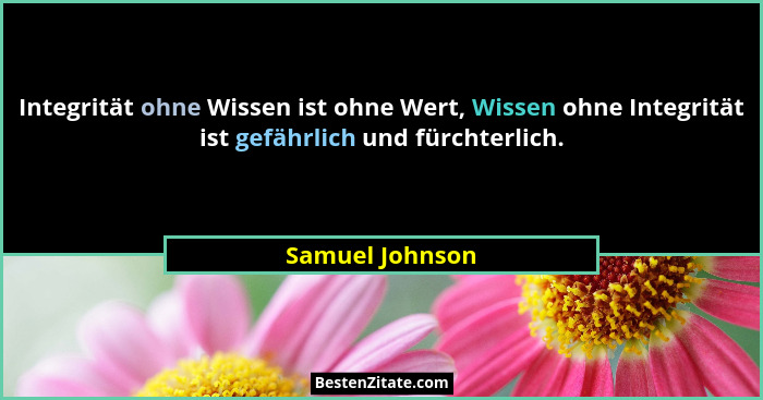 Integrität ohne Wissen ist ohne Wert, Wissen ohne Integrität ist gefährlich und fürchterlich.... - Samuel Johnson