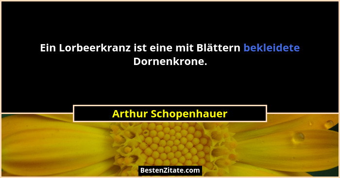 Ein Lorbeerkranz ist eine mit Blättern bekleidete Dornenkrone.... - Arthur Schopenhauer