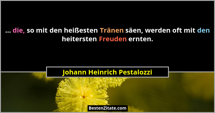 ... die, so mit den heißesten Tränen säen, werden oft mit den heitersten Freuden ernten.... - Johann Heinrich Pestalozzi