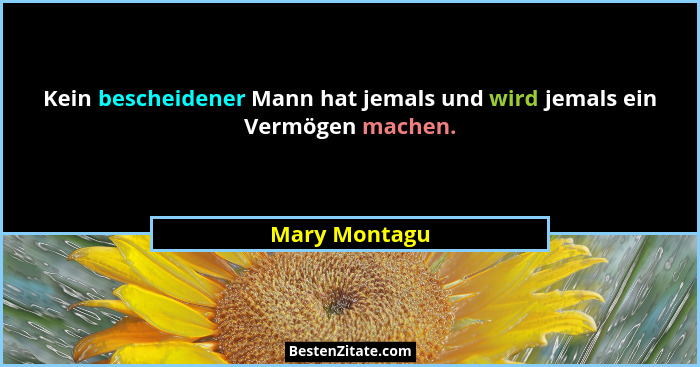 Kein bescheidener Mann hat jemals und wird jemals ein Vermögen machen.... - Mary Montagu