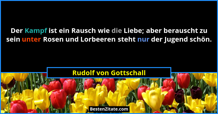 Der Kampf ist ein Rausch wie die Liebe; aber berauscht zu sein unter Rosen und Lorbeeren steht nur der Jugend schön.... - Rudolf von Gottschall