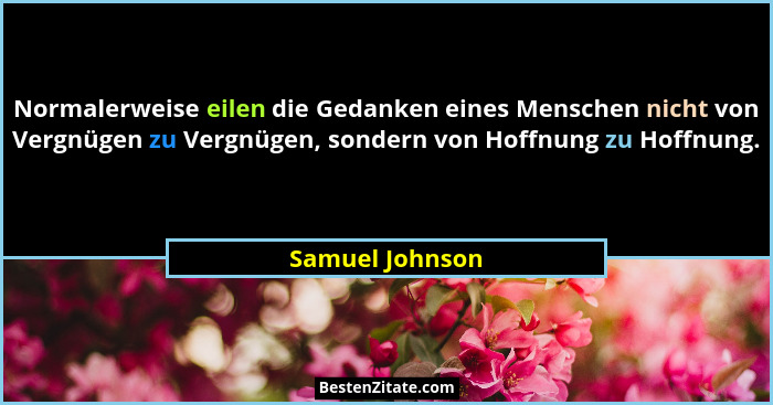 Normalerweise eilen die Gedanken eines Menschen nicht von Vergnügen zu Vergnügen, sondern von Hoffnung zu Hoffnung.... - Samuel Johnson