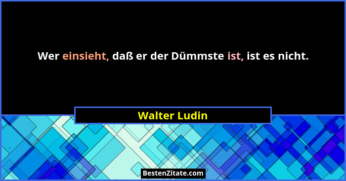 Wer einsieht, daß er der Dümmste ist, ist es nicht.... - Walter Ludin