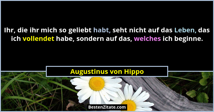 Ihr, die ihr mich so geliebt habt, seht nicht auf das Leben, das ich vollendet habe, sondern auf das, welches ich beginne.... - Augustinus von Hippo