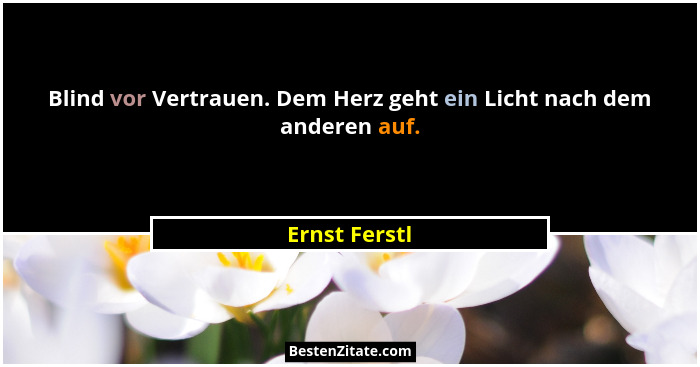 Blind vor Vertrauen. Dem Herz geht ein Licht nach dem anderen auf.... - Ernst Ferstl