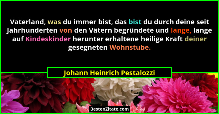 Vaterland, was du immer bist, das bist du durch deine seit Jahrhunderten von den Vätern begründete und lange, lange auf K... - Johann Heinrich Pestalozzi
