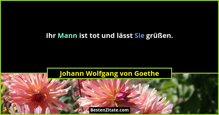 Ihr Mann ist tot und lässt Sie grüßen.... - Johann Wolfgang von Goethe
