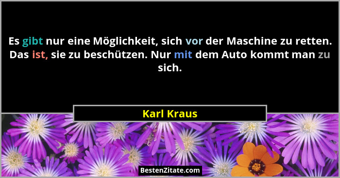 Es gibt nur eine Möglichkeit, sich vor der Maschine zu retten. Das ist, sie zu beschützen. Nur mit dem Auto kommt man zu sich.... - Karl Kraus