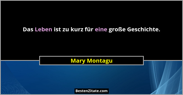 Das Leben ist zu kurz für eine große Geschichte.... - Mary Montagu