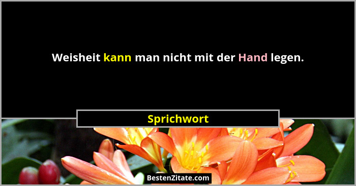 Weisheit kann man nicht mit der Hand legen.... - Sprichwort