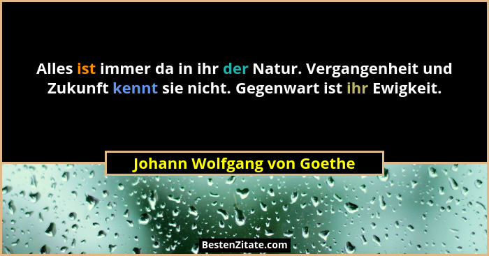 Alles ist immer da in ihr der Natur. Vergangenheit und Zukunft kennt sie nicht. Gegenwart ist ihr Ewigkeit.... - Johann Wolfgang von Goethe