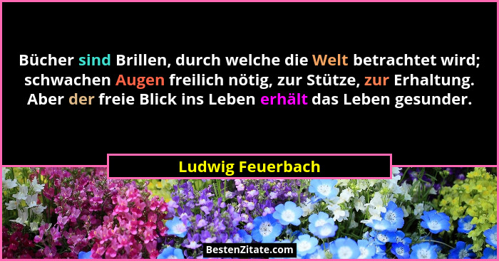 Bücher sind Brillen, durch welche die Welt betrachtet wird; schwachen Augen freilich nötig, zur Stütze, zur Erhaltung. Aber der fre... - Ludwig Feuerbach