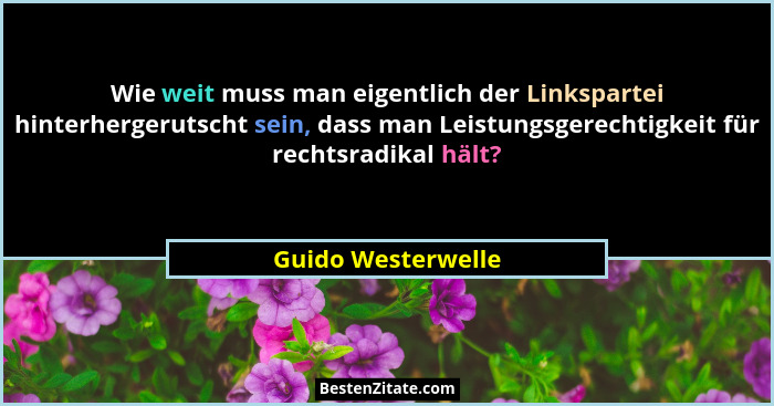 Wie weit muss man eigentlich der Linkspartei hinterhergerutscht sein, dass man Leistungsgerechtigkeit für rechtsradikal hält?... - Guido Westerwelle