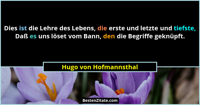 Dies ist die Lehre des Lebens, die erste und letzte und tiefste, Daß es uns löset vom Bann, den die Begriffe geknüpft.... - Hugo von Hofmannsthal