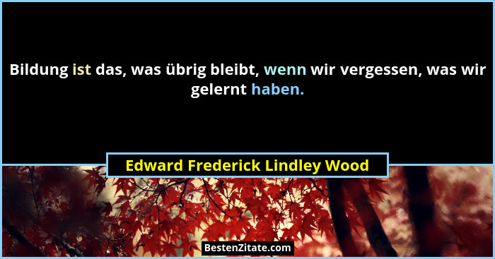 Bildung ist das, was übrig bleibt, wenn wir vergessen, was wir gelernt haben.... - Edward Frederick Lindley Wood