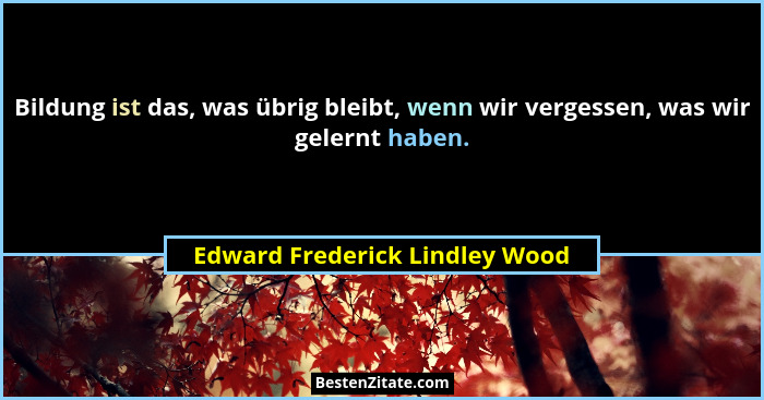 Bildung ist das, was übrig bleibt, wenn wir vergessen, was wir gelernt haben.... - Edward Frederick Lindley Wood
