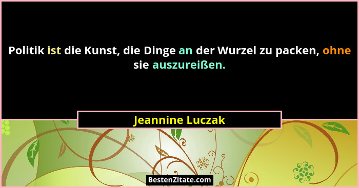Politik ist die Kunst, die Dinge an der Wurzel zu packen, ohne sie auszureißen.... - Jeannine Luczak