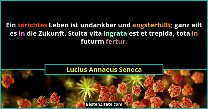 Ein törichtes Leben ist undankbar und angsterfüllt; ganz eilt es in die Zukunft. Stulta vita ingrata est et trepida, tota in f... - Lucius Annaeus Seneca