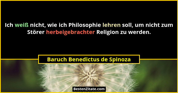 Ich weiß nicht, wie ich Philosophie lehren soll, um nicht zum Störer herbeigebrachter Religion zu werden.... - Baruch Benedictus de Spinoza