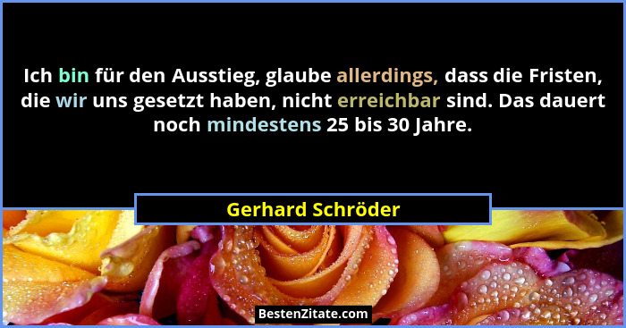 Ich bin für den Ausstieg, glaube allerdings, dass die Fristen, die wir uns gesetzt haben, nicht erreichbar sind. Das dauert noch mi... - Gerhard Schröder