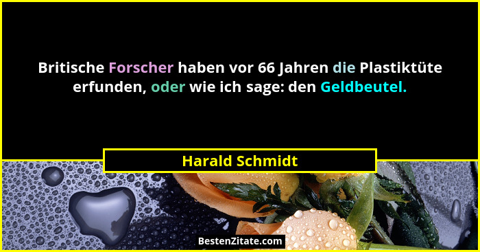 Britische Forscher haben vor 66 Jahren die Plastiktüte erfunden, oder wie ich sage: den Geldbeutel.... - Harald Schmidt