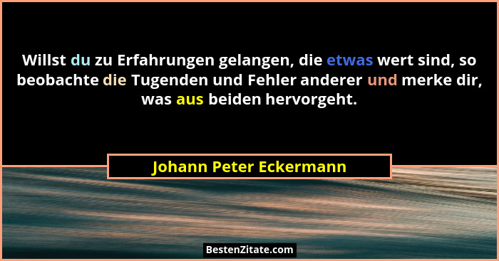 Willst du zu Erfahrungen gelangen, die etwas wert sind, so beobachte die Tugenden und Fehler anderer und merke dir, was aus b... - Johann Peter Eckermann