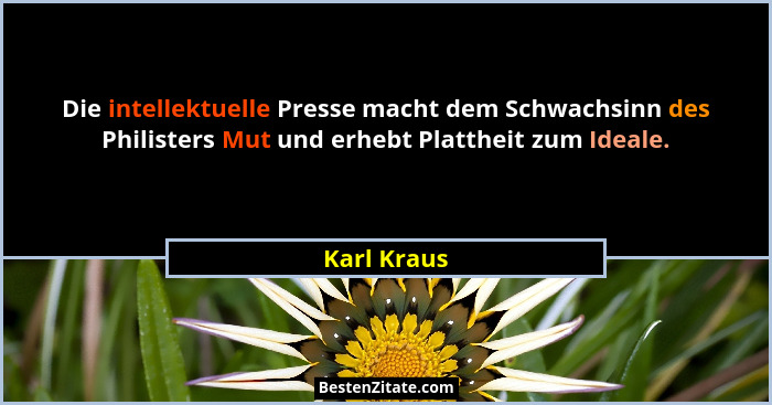 Die intellektuelle Presse macht dem Schwachsinn des Philisters Mut und erhebt Plattheit zum Ideale.... - Karl Kraus