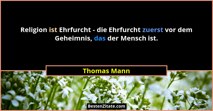 Religion ist Ehrfurcht - die Ehrfurcht zuerst vor dem Geheimnis, das der Mensch ist.... - Thomas Mann