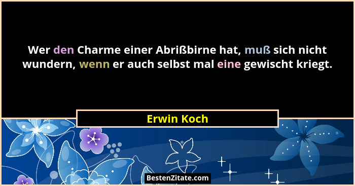 Wer den Charme einer Abrißbirne hat, muß sich nicht wundern, wenn er auch selbst mal eine gewischt kriegt.... - Erwin Koch