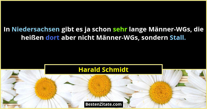 In Niedersachsen gibt es ja schon sehr lange Männer-WGs, die heißen dort aber nicht Männer-WGs, sondern Stall.... - Harald Schmidt