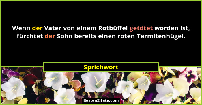 Wenn der Vater von einem Rotbüffel getötet worden ist, fürchtet der Sohn bereits einen roten Termitenhügel.... - Sprichwort