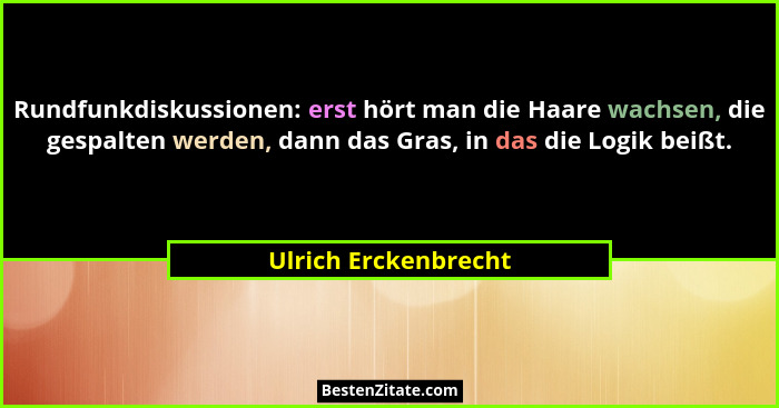 Rundfunkdiskussionen: erst hört man die Haare wachsen, die gespalten werden, dann das Gras, in das die Logik beißt.... - Ulrich Erckenbrecht