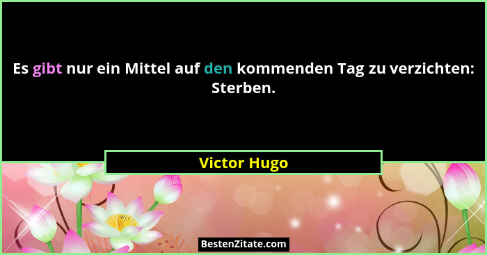 Es gibt nur ein Mittel auf den kommenden Tag zu verzichten: Sterben.... - Victor Hugo