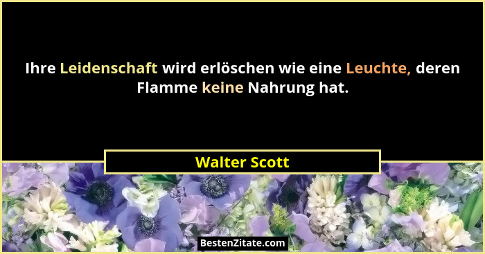 Ihre Leidenschaft wird erlöschen wie eine Leuchte, deren Flamme keine Nahrung hat.... - Walter Scott