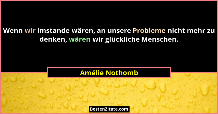 Wenn wir imstande wären, an unsere Probleme nicht mehr zu denken, wären wir glückliche Menschen.... - Amélie Nothomb