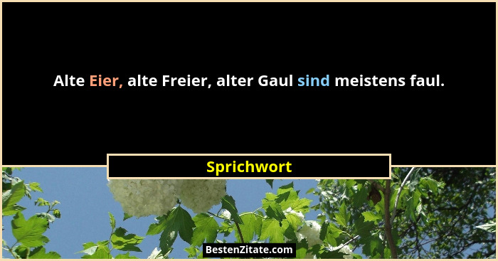 Alte Eier, alte Freier, alter Gaul sind meistens faul.... - Sprichwort