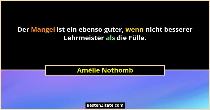 Der Mangel ist ein ebenso guter, wenn nicht besserer Lehrmeister als die Fülle.... - Amélie Nothomb