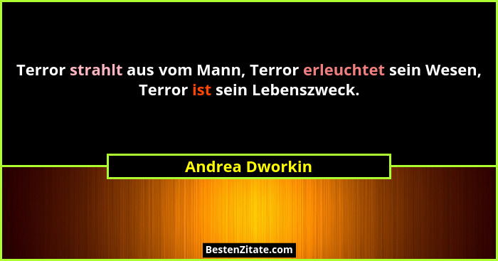 Terror strahlt aus vom Mann, Terror erleuchtet sein Wesen, Terror ist sein Lebenszweck.... - Andrea Dworkin